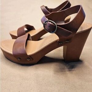 Chunky Brown Platform Sandals with Ankle Buckle